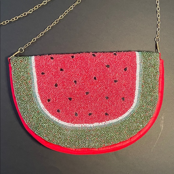 LULU Watermelon Beaded Crossbody Chain Strap Whimsical Unique Maximalism Bag - Picture 2 of 12